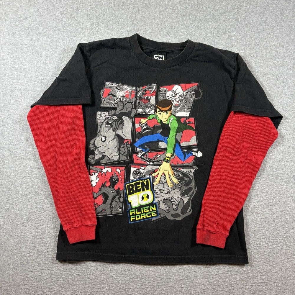 2009 Ben 10 Alien Force Boys XL Cartoon Network Layered Red Thermal Sleeve Tee
